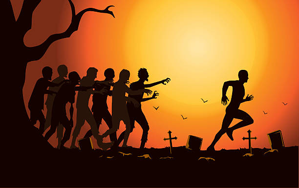 Zombies chasing a man running