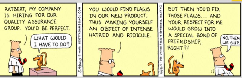 Dilbert cartoon about quality assurance